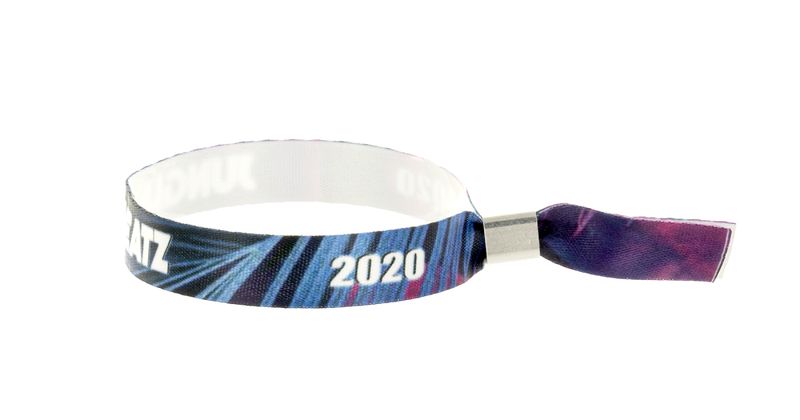 Trykket stoffarmbånd 15 mm, tube-lås – 100 stk